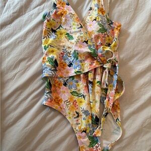 Summersalt + Rifle Paper Co Swimsuit with Yellow and Blue Floral Print